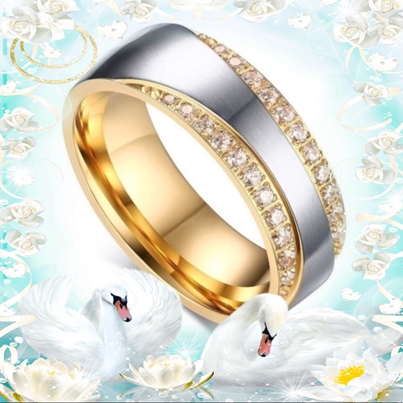 🧔🏻MAN’s GOLD & SILVER WEDDING RING WITH ACCENT OF AUSTRIAN MINI CRYSTALS  NEW - Picture 1 of 2